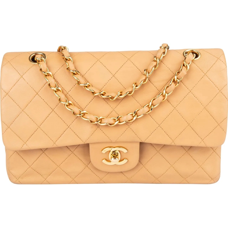 Chanel Tote Chanel Quilted Lambskin 24K Gold Medium Double Fla beige