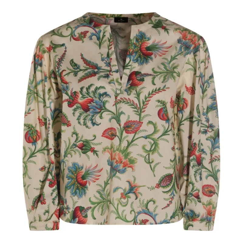 Etro Top met lange mouwen Botanical Print Top With Relaxed Fit Neutrals