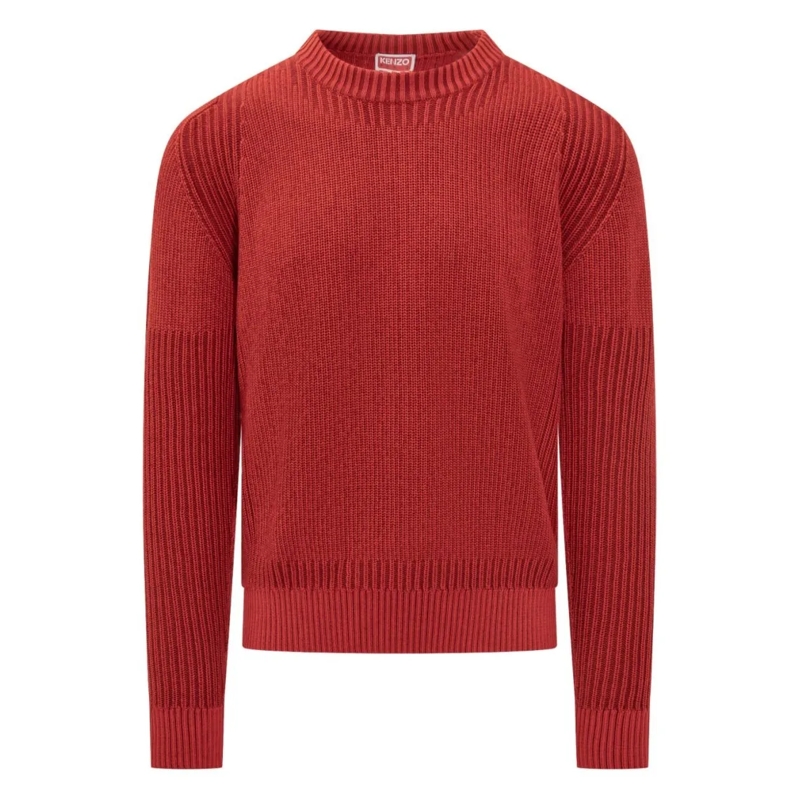 Kenzo Pullover Medium Red Ribbed Knit Sweater Red