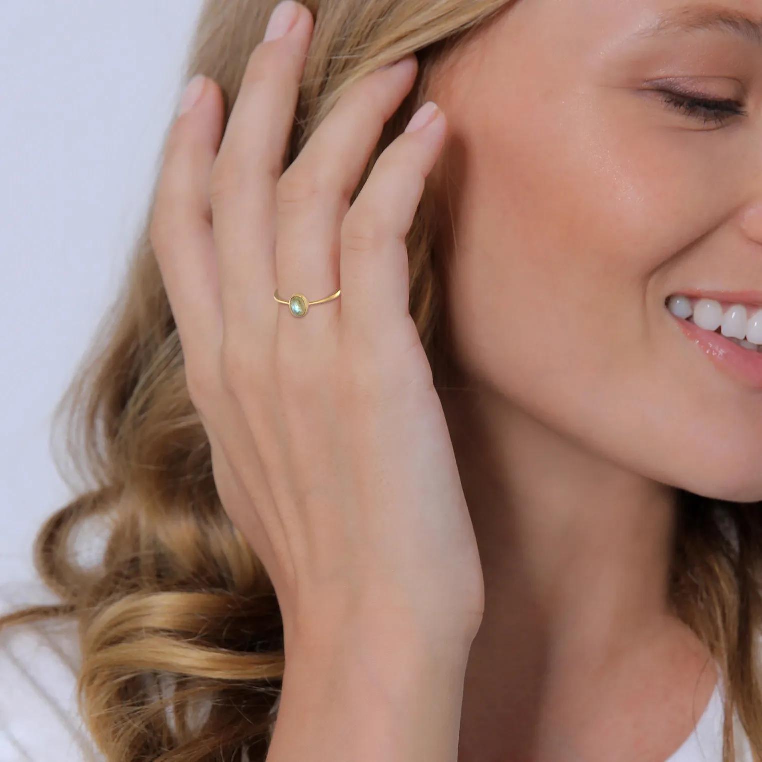 Thumbnail - Elli Ringe - Ring Ladies Engagement Solitaire with Labradorite - Gr. 58 MM - in Gold - für Damen