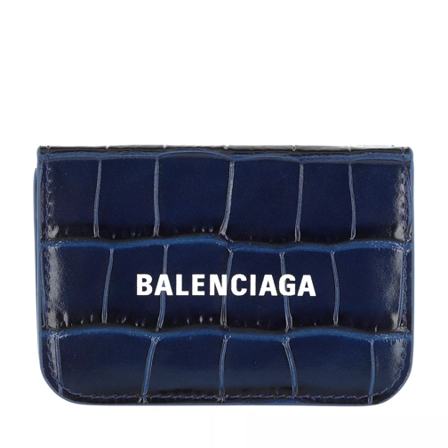 Balenciaga Mini Logo Cash Wallet Leather Blue Portemonnaie mit Überschlag