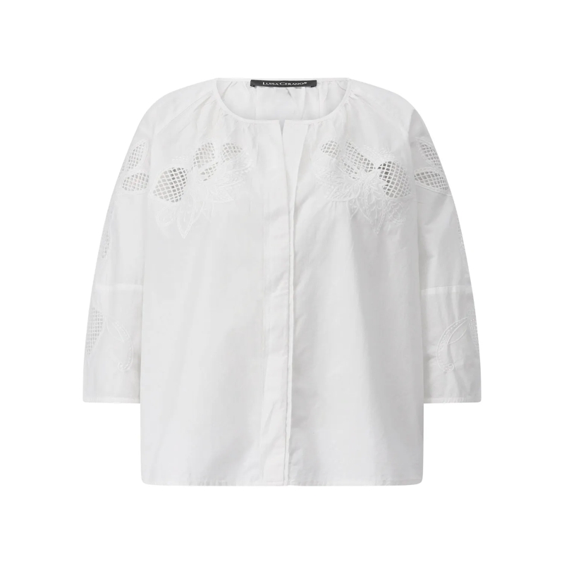 Luisa Cerano Blouse Oversized Bluse mit floralem Stick Weiß