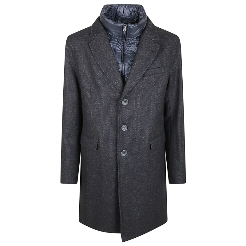 Herno  Quilted Black Tailored Jacket With Herringbone Pat Grey
