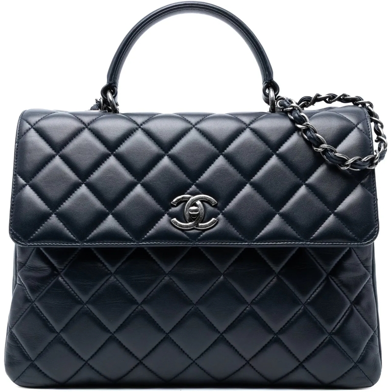 Chanel Schultertasche Large Lambskin Trendy CC Top Handle Flap blau