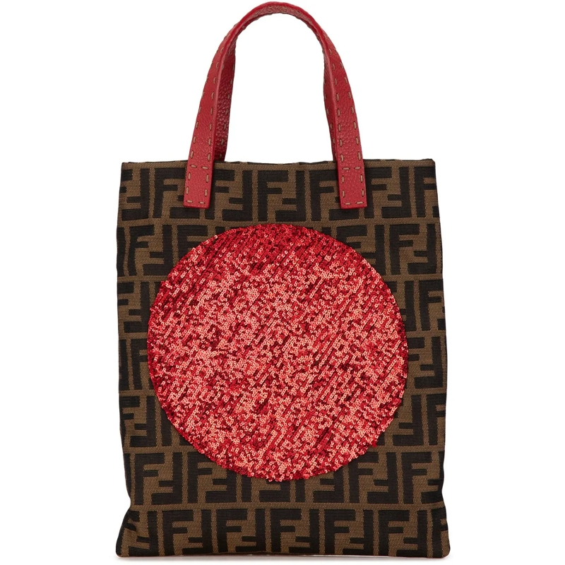 Fendi Shopper Zucca Canvas Sequins Tote braun