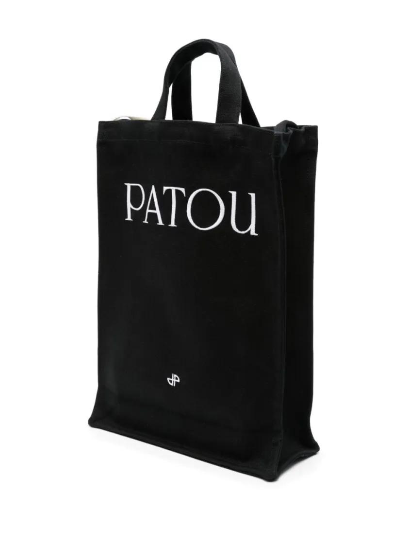 Patou Hobo bags Black White Shoulder Bag With Logo in zwart