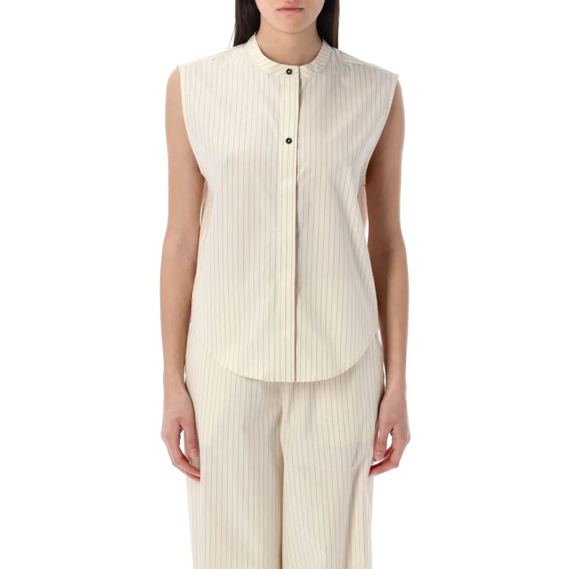 Loulou Studio Blouse Hale Stripes Sleeveless Shirt With Classic Collar Neutrals