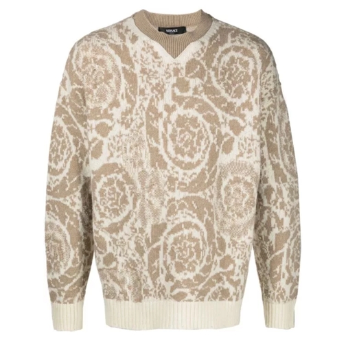Versace Beige Barocco Knit Sweater Neutrals 