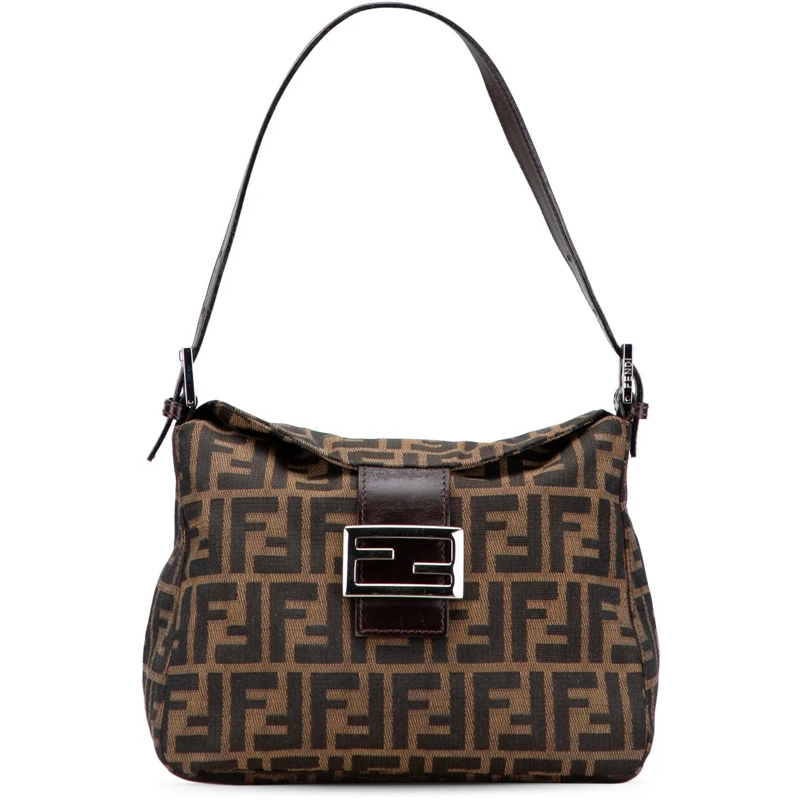 Fendi Schultertasche Zucca Canvas Double Flap Shoulder Bag braun