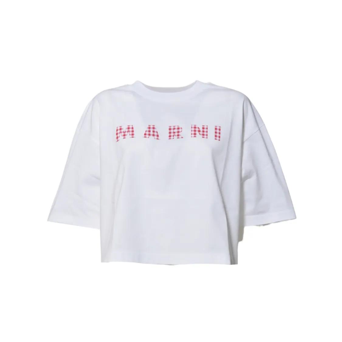 Thumbnail - Marni - White Cotton Jersey Cropped T-Shirt With Print - Größe 40 - weiß