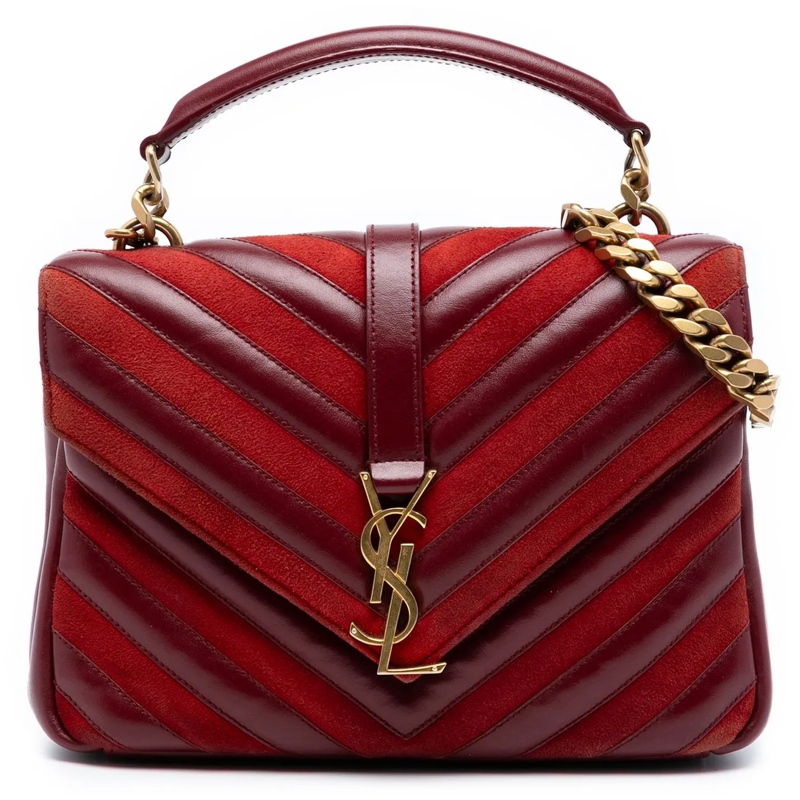 Saint Laurent Schultertasche Medium Calfskin and Suede Chevron Monogram College rot