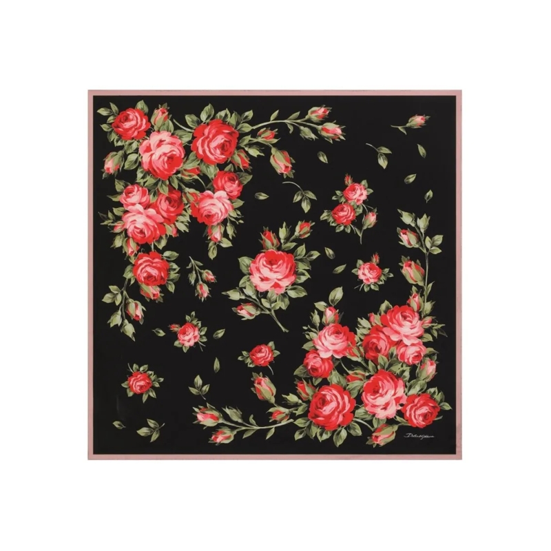 Dolce&Gabbana Écharpe légère Silk Scarf With Floral Design Black