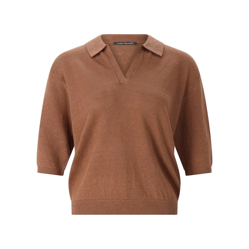 Luisa Cerano Pull Poloshirt aus Leinen braun