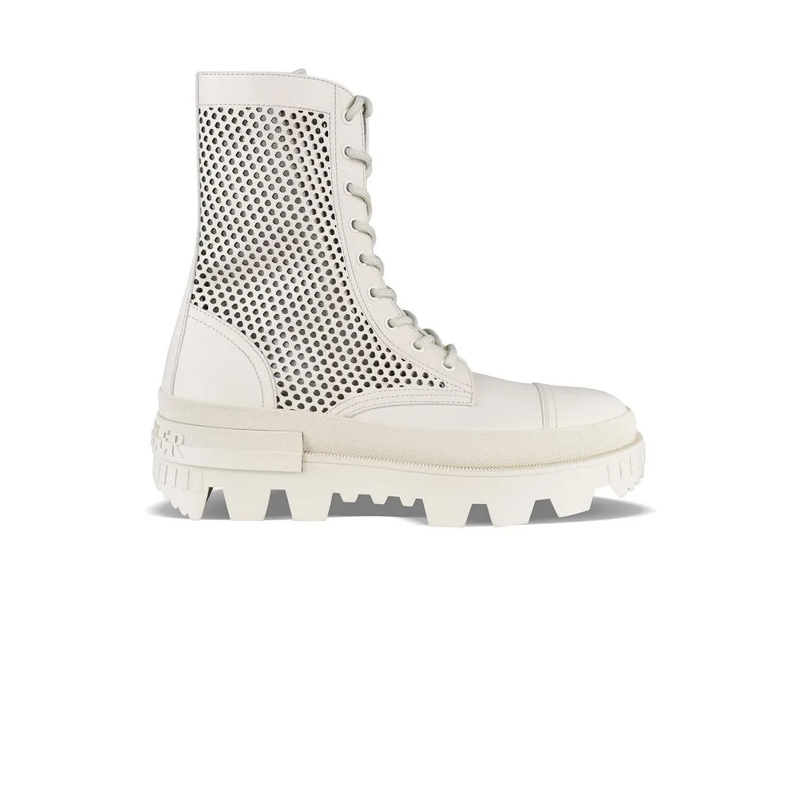 Moncler Stiefel Beige Leather Perforated Ankle Boots With Lace-Up  Neutrals