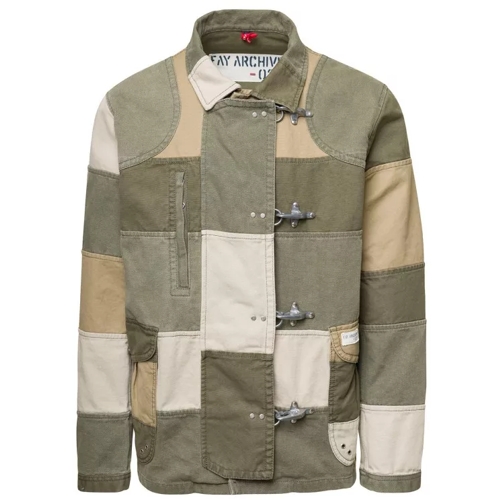 Fay Archive Khaki Green Patchwork Jacket With Buckles In Cotto Green 