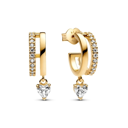 Pandora Creole Heart 14k gold-plated hoop earrings with clear cub 14k Gold-plated (Image 2)
