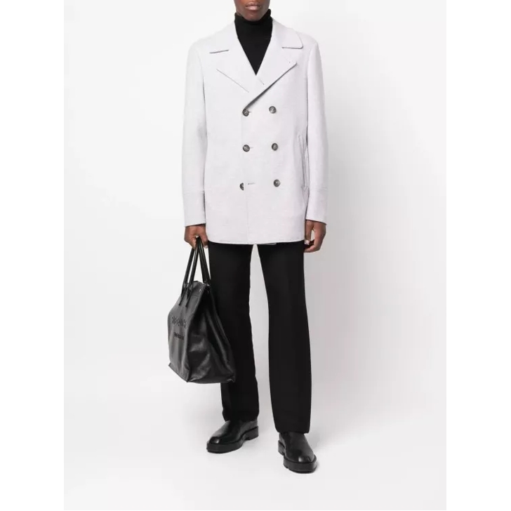 Eleventy Double Breasted Wool Cashmere Coat Grey