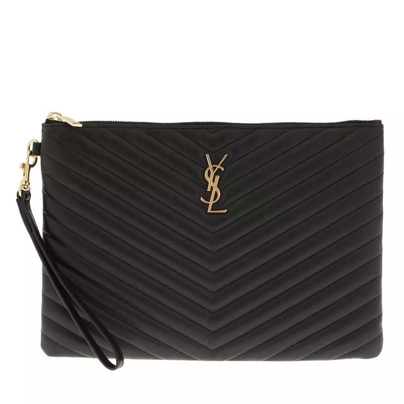 Saint Laurent Bracelet Monogram Pouch Quilted Leather Black