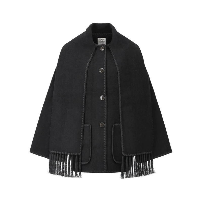 TOTEME Übergangsjacke Oversized Wolljacke mit Schal Schwarz