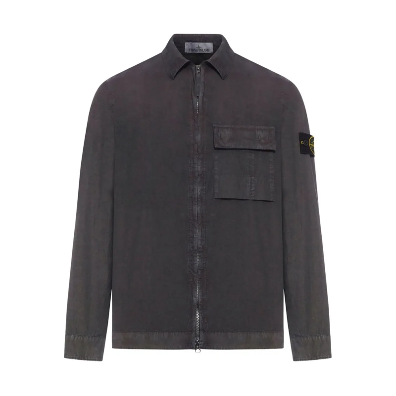 Stone Island Overhemd Tailored Zip-Up Casual Shirt With Flap Pocket Black
