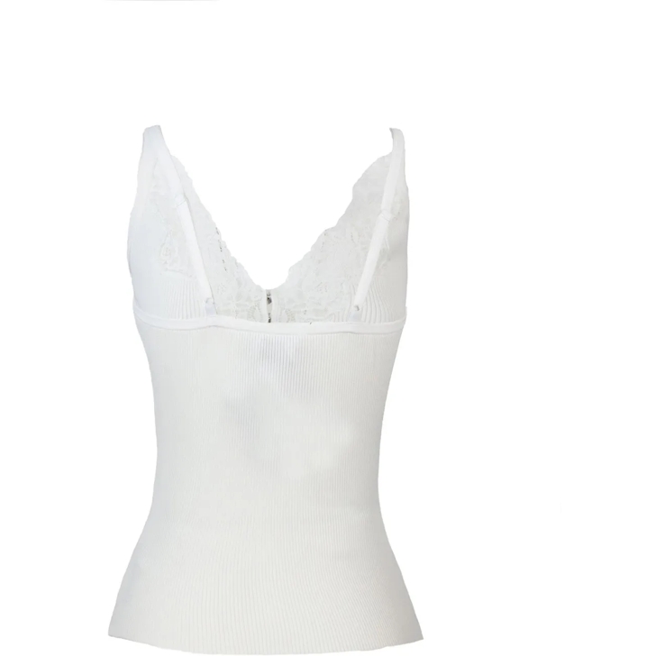 Tシャツ・カットソー SELF PORTRAIT WHITE LACE TRIM RIB KNIT TOP White Lace Trim Rib Knit Top – self-portrait