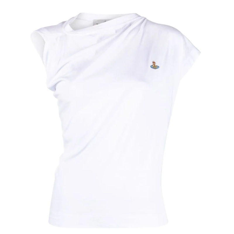 Vivienne Westwood T-shirt Asymmetric Organic Cotton Top With Gathered Detail White