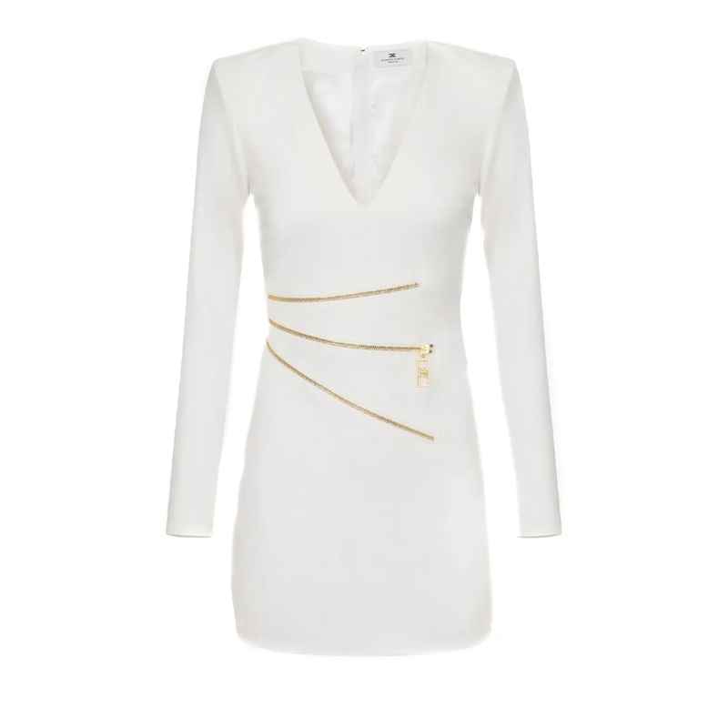 Elisabetta Franchi Mini-robe Deep V-Neck Mini Dress White