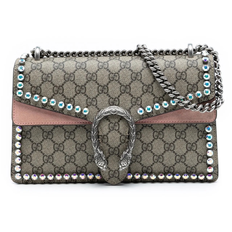 Gucci Schultertasche Medium GG Supreme Crystal Dionysus Shoulder Bag braun