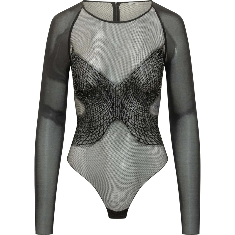 Elisabetta Franchi Body Body Ricamato Manica Lunga schwarz