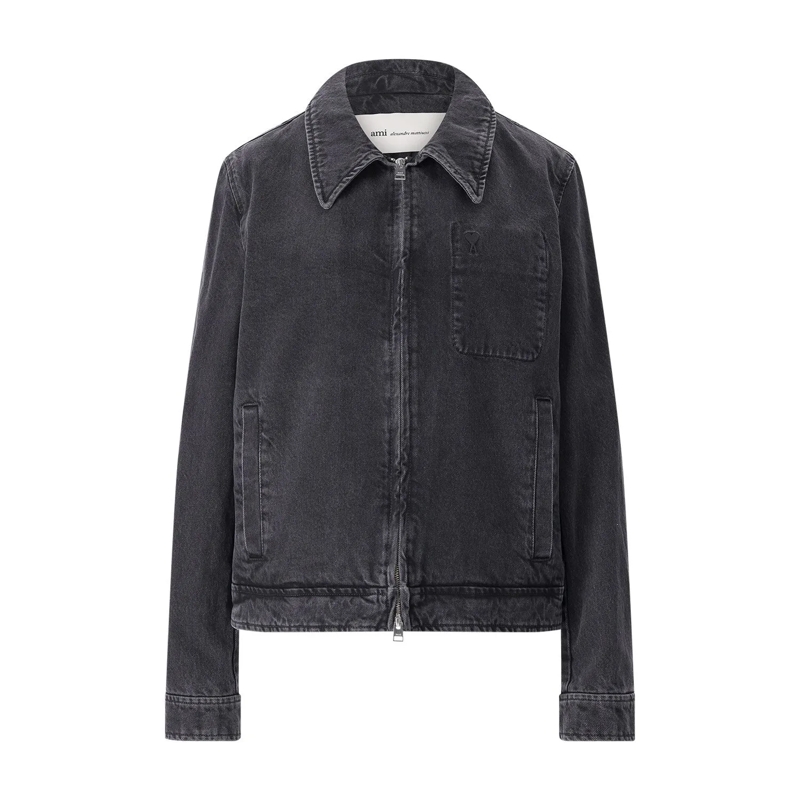 AMI Paris Übergangsjacke Jeansjacke mit Logo grau