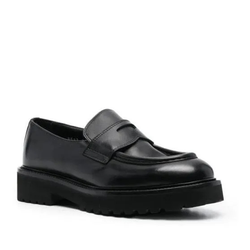 Doucal's Black Calf Leather Loafers Black Mocassin