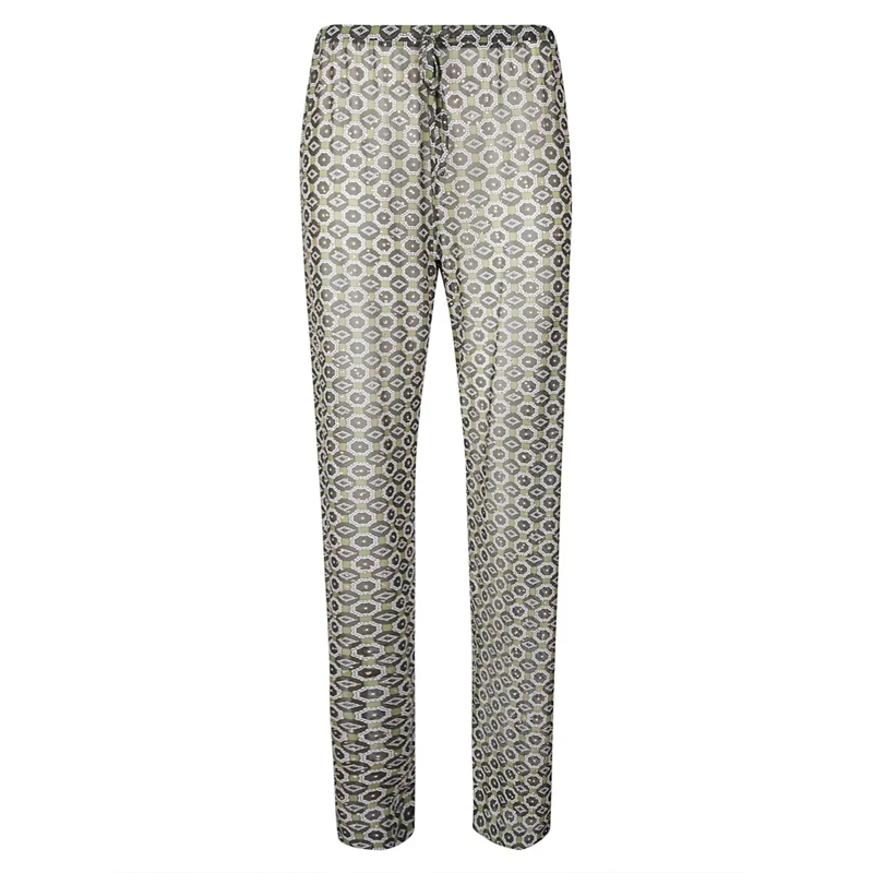 Dries Van Noten  Regular Fit Mesh Trousers With Geometric Print Grey