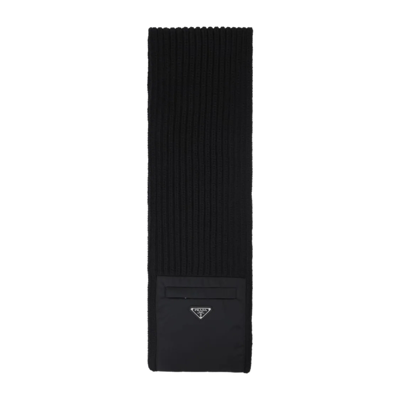 Prada Écharpe légère Textured Knit Black Wool-Cashmere Scarf With Logo  Black