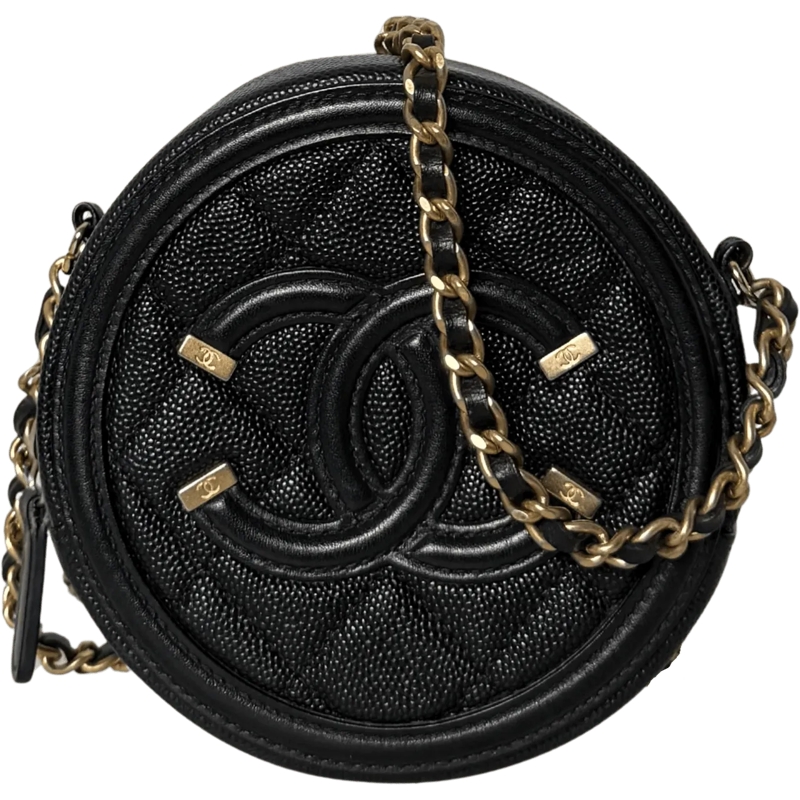 Chanel Schultertasche Chanel Runde CC Filigree Clutch aus Kaviarleder Sc schwarz