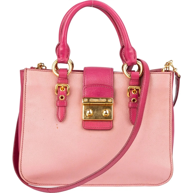 Miu Miu Tote Miu Miu Leather Madras Bicolore Handbag rot