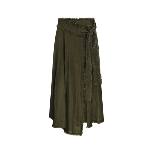 P.A.R.O.S.H. Mini-Röcke Flowing Linen Skirt With Frayed Hem Green