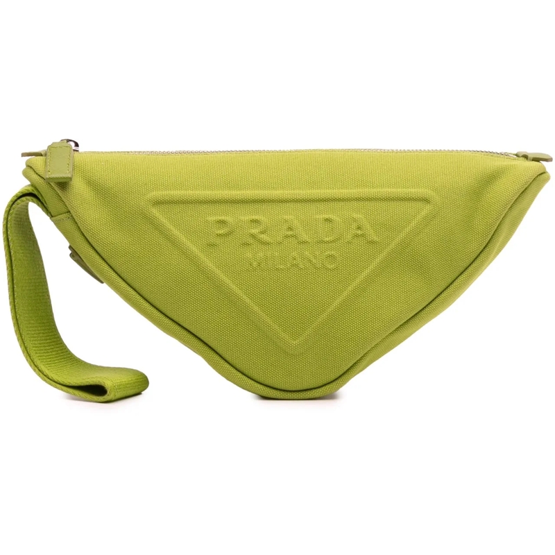 Prada Pochette Canvas Canapa Triangle Logo Wristlet Clutch grün