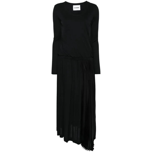 Jil Sander Pleated Midi Dress Black Black Midi-klänningar