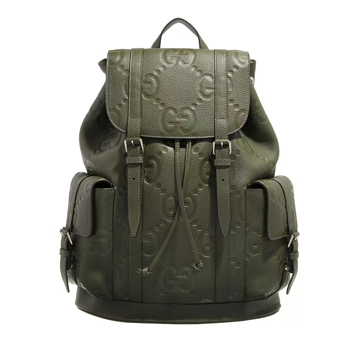 Gucci Jumbo GG Backpack Leather Dark Vintage Olive Rugzak