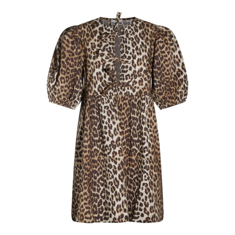 GANNI Minikleid Leopard Cotton Dress Brown