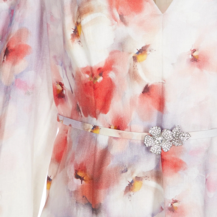 Zimmermann Crush Frill sleeved Midi Dress scarlet Floral