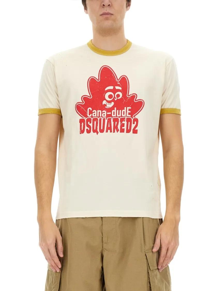 Thumbnail - Dsquared2 - Graphic Print Cotton T-Shirt With Ribbed Trim - Größe S -