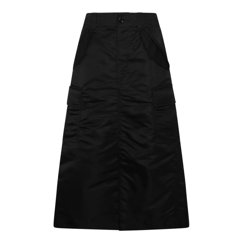 Sacai Midirok High-Waisted Full-Length Black Skirt With Pleated  Black