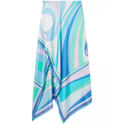 Pucci Silk Skirt With Swan Print Blue 