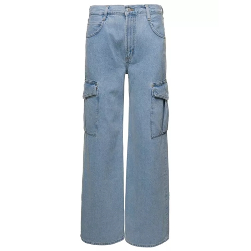 Agolde Mika' Light Blue Cargo Jeans With Wide Leg In Stre Blue Jeans