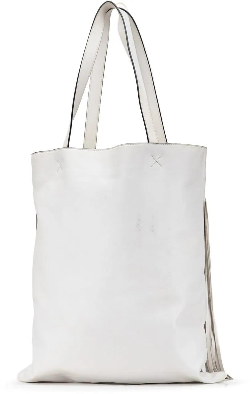 Loewe Shoppers 2010-2023 Leather Vertical Logo Fringe Tote in wit