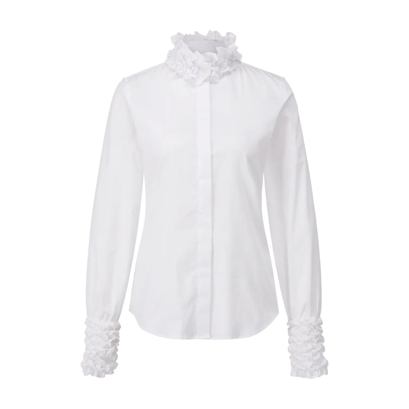 CALIBAN Blouse Hemdbluse mit Rüschendetails weiß