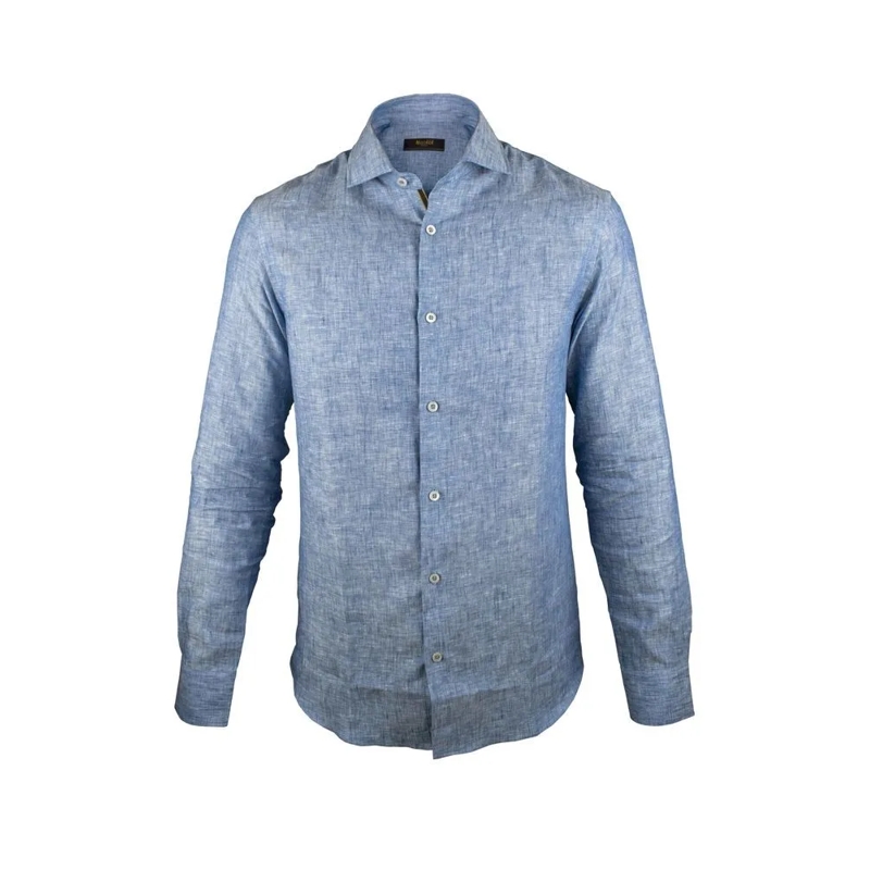 Moorer Overhemd Slim Fit Blue Linen Shirt Blue