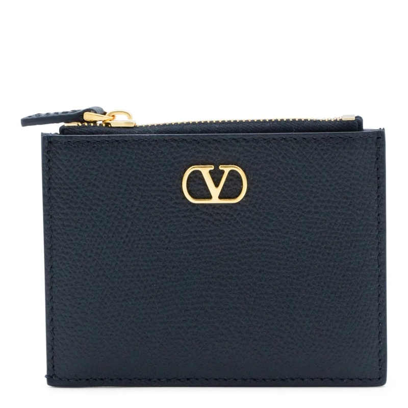 Valentino Garavani Portemonnee Textured Black Wallet With Gold Accents Black