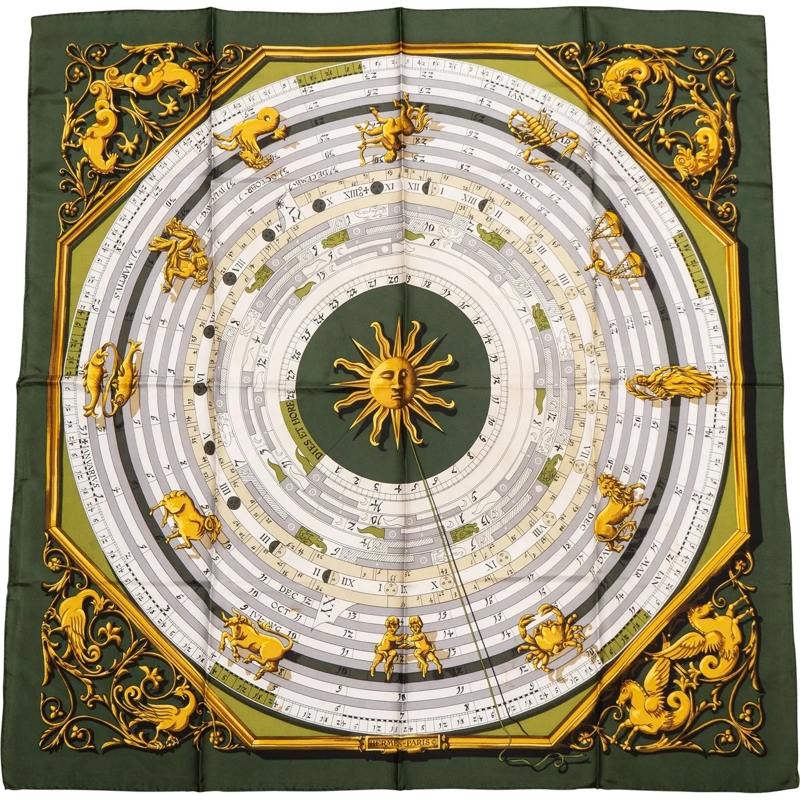 Hermès Wollschal Hermes Classic "Dies Et Hore" Silk Carre 90 Scarf  grün